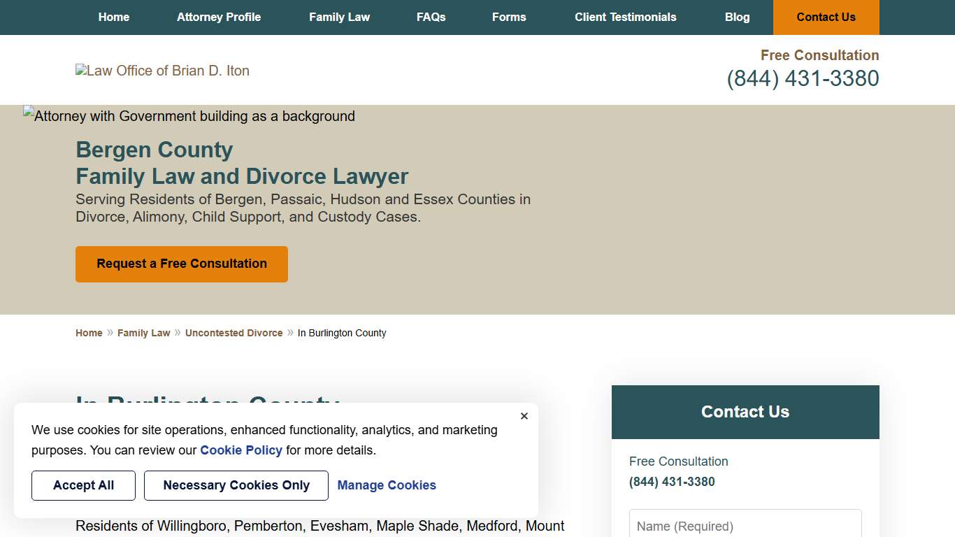 In Burlington County Evesham Township Divorce Lawyer Law Office of Brian D. Iton