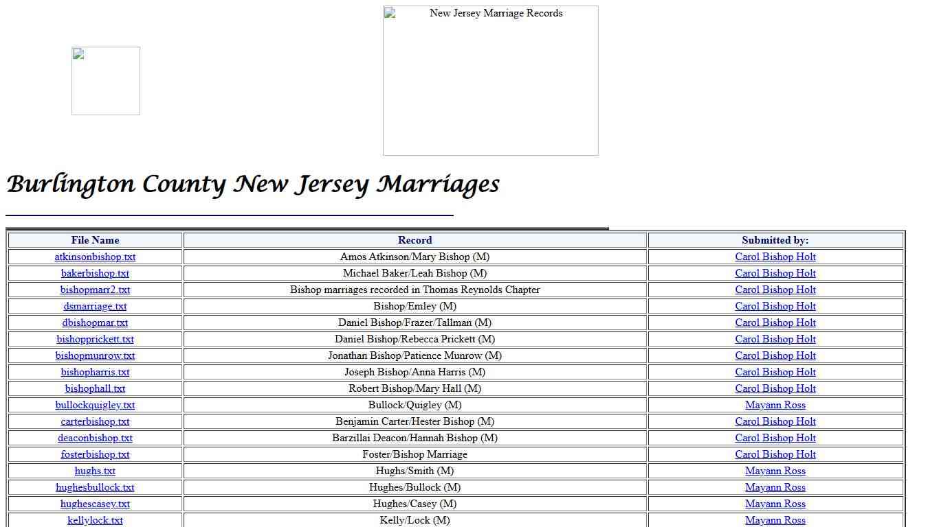 Burlington County New Jersey marriage archive
